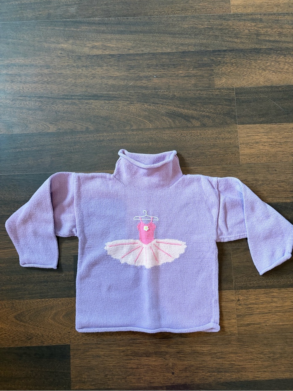 Girls' Lavender Turtleneck Sweater with Pink Ballerina Motif